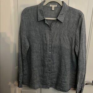 Eileen Fisher Gray Casual Button Down Shirt Linen Blend